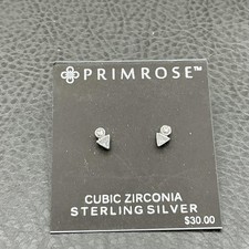 Primrose Cubic Zirconia Sterling Silver Small Triangle Stud Earrings Womens 1/4"