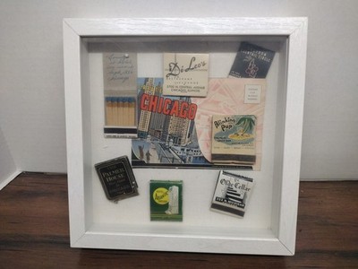 Vintage Chicagoland Matchbook Shadow Box Collection With 1937 Post Card 1946+