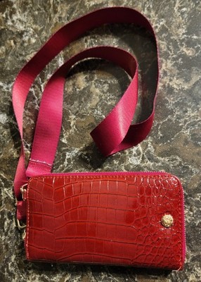 Samantha Brown Croc Pattern Crossbody Purse  Red W/ Pink Accents 8.5'' X 5'' NWOT
