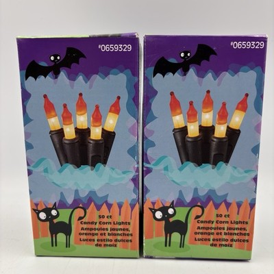 HALLOWEEN CANDY CORN LIGHTS 10  STRING 50 NEW PARTY INDOOR OUTDOOR FLASH STEADY