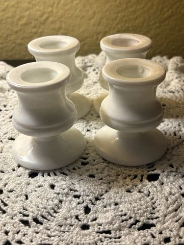 vintage white milk glass taper candle holders Set Of 4