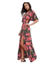 ASOS Floral Kimono Maxi Dress Pink Floral Blue Front Split 4