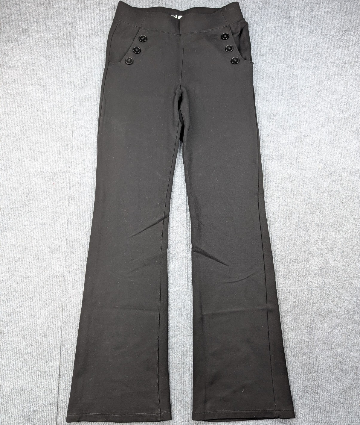 Betabrand Pull On Trouser Pants Womens Small Black Button Detail Flared Career