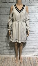 Maurices, S, White/Black Striped Long Sleeve Could Shoulder Dress, Crochet Lace