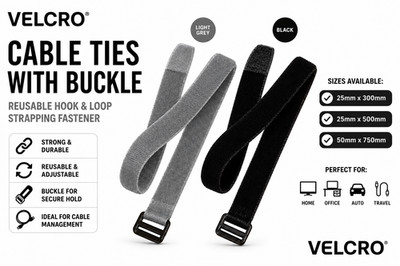 VELCRO  Riemen mit Schnalle wiederverwendbare Kabelbinder schwarz, hellgrau Größen 25mm/50mm