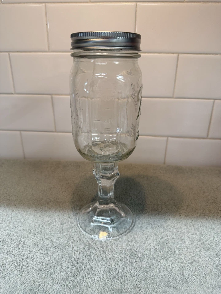 Tarro de albañil de vidrio bola copa de campo cuello rojo copa de vino 9,25" de alto Foto 4 de 4