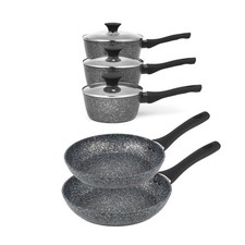 Salter Megastone 5-Piece Pot & Pan Set – Non-Stick, Induction, Glass Lids