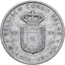 [#1550124] Belgian Congo, RUANDA-URUNDI, Leopold III, Franc, 1959, Aluminum, VF(