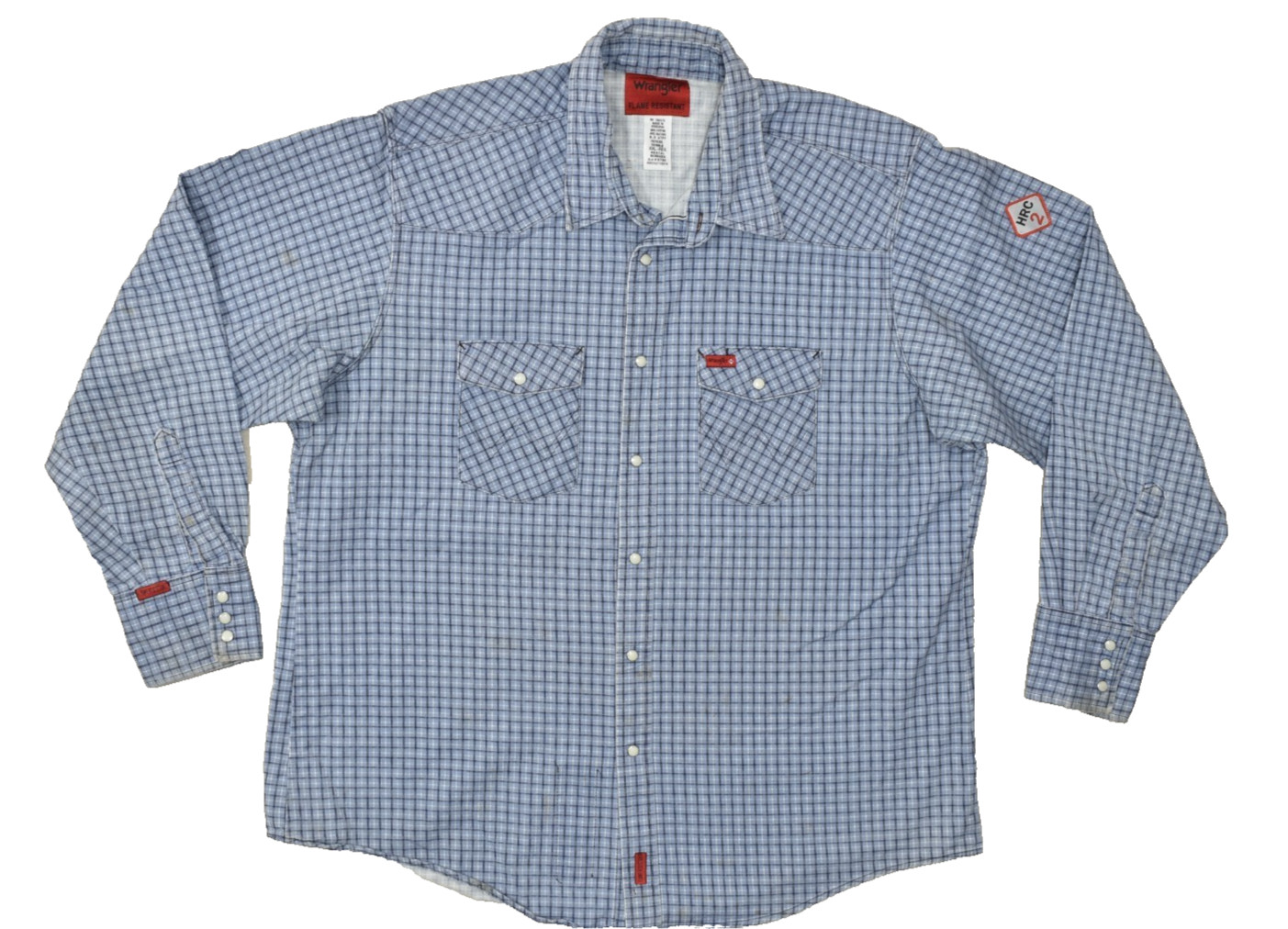 Wrangler FR Flame Resistant Plaid Western Snap Work Shirt Blue XXL Regular HRC 2