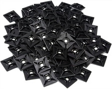 1" Self Adhesive Black Cable Zip Tie Mounts 100 Count UV Protection Indoor/Outdo