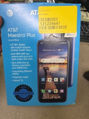 NEW Lunar Blue AT&T Maestro Plus 6.2'' 32GB Storage 3GB RAM  4G LTE Prepaid Phone