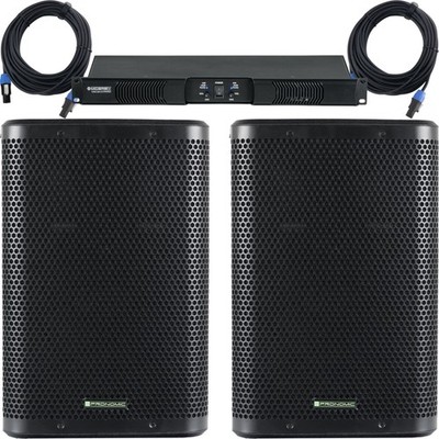 Super PA-Set mit 2-Kanal Endstufe, 2x 10'' Lautsprecher und Kabel für DJs & Bands