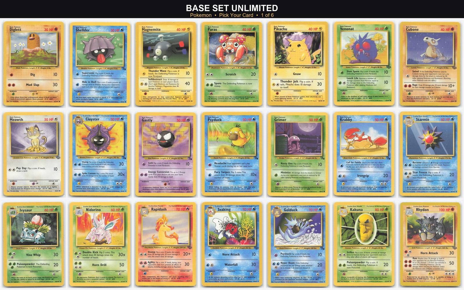PKM Base Set Series (Base Jungle Fossil Base Set 2) -  Pick Your Card- LP / MP