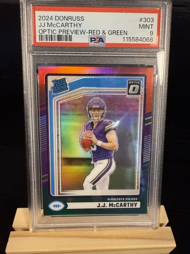 2024 Panini Donruss - Rated Rookie J.J. McCarthy Optic Preview Red & Green Prizm