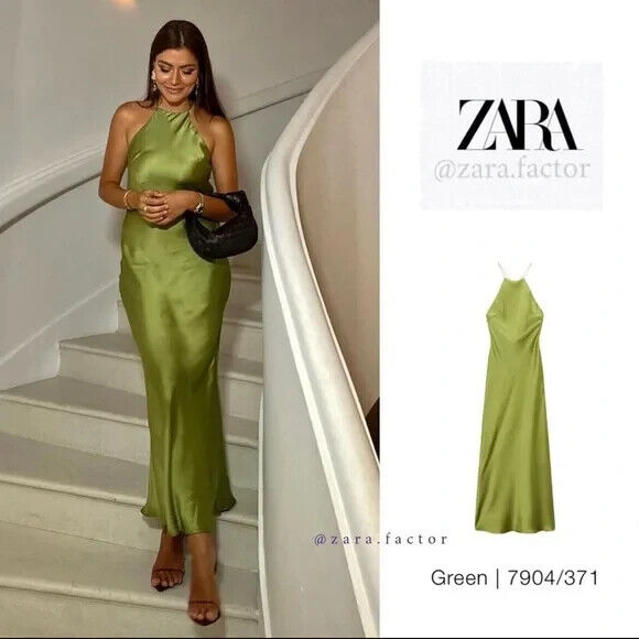 NWT Zara Satin Slip With Spaghetti Straps Midi Dress Green NWT Zara Satin Slip With Spaghetti Straps Midi Dress Green