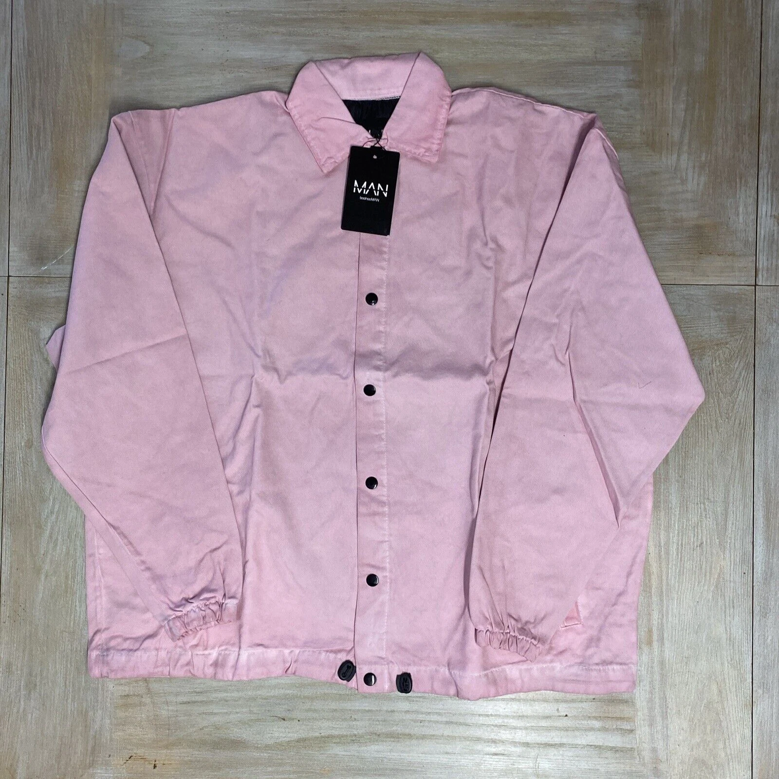 Mens Jacket Harrington Medium Oversized Acid Pink Wash RRP £60 Boohoo Man