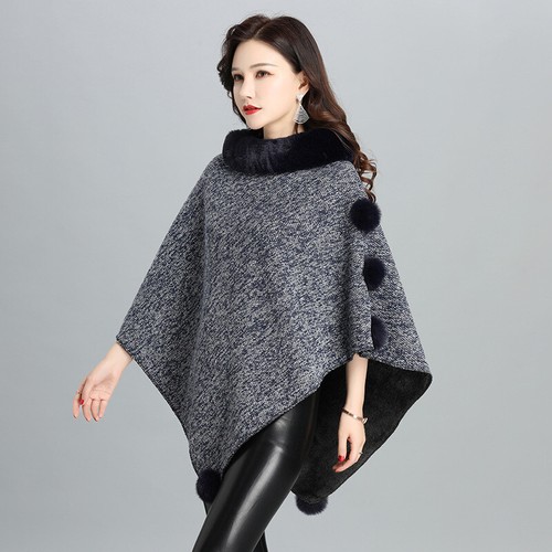 Women Faux Fur Shawl Thermal Loose Collar Cape Cloak Poncho Wrap Outerwear Shrug - Picture 22 of 22