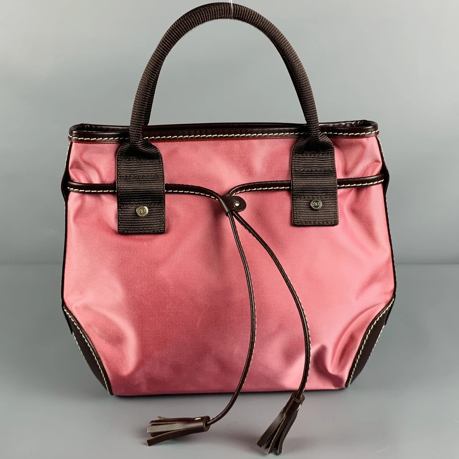 Mini borsa a mano LANCEL rosa marrone finiture in pelle nylon