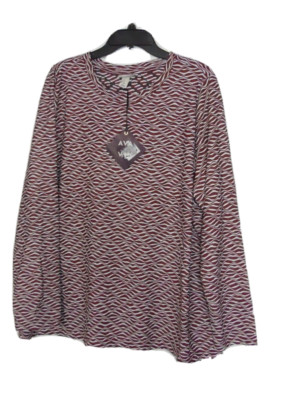 Ava & Viv blouse  Woman 2x Burgundy & White Long Sleeve Top NEW