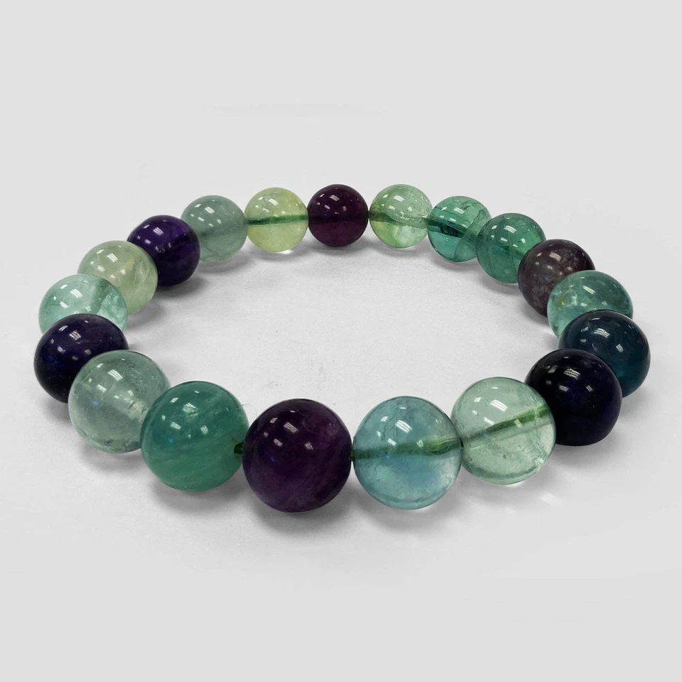 10mm Fluorite Gemstone Round Bead Unisex Handmade Stretch Bracelet - Image 2 of 4