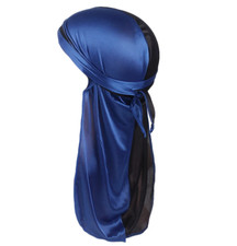 Silky Two-Tone Durag Silky Two Tone Wave Cap Silky Do-rag Headwrap, Blue/Black