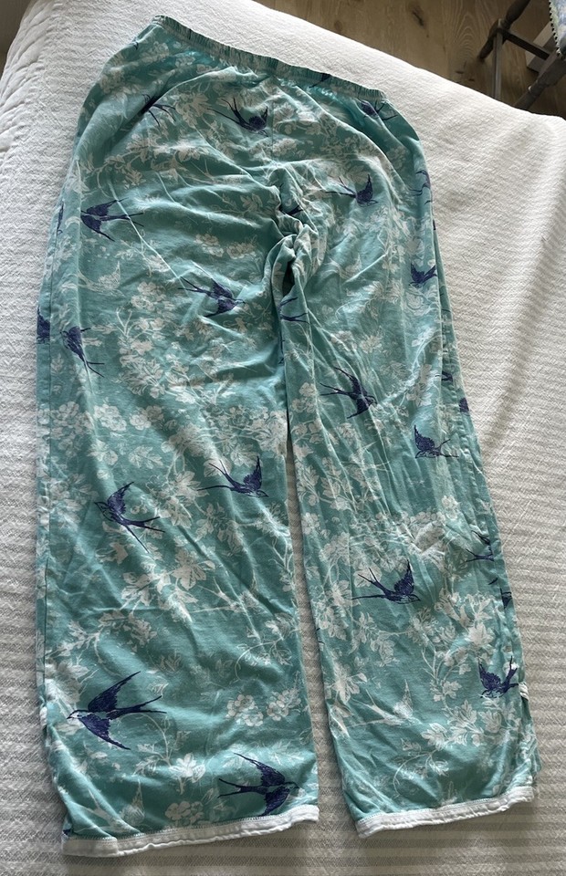 EUC Hill Asian Wrap Organic Cotton Pajamas FLORAL BIRDS Aqua