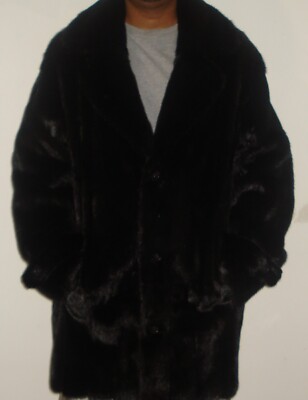 MEN'S American Legend Black Ranch Mink Fur Coat Size 50-52 FREE