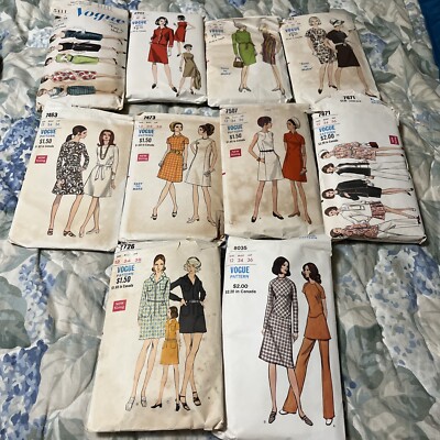 Lot Of 10 Cut Vintage Vogue Patterns 1960s & 70s, Size 12, Mostly Dresses