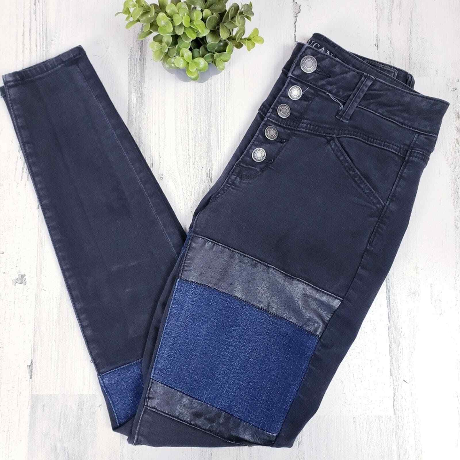 American Eagle Button Fly Hi-Rise Patch Jeggings … - image 1