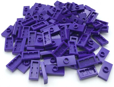 Lego 100 New Dark Purple Plates Modified 1 x 2 with 1 Stud with Groove Parts