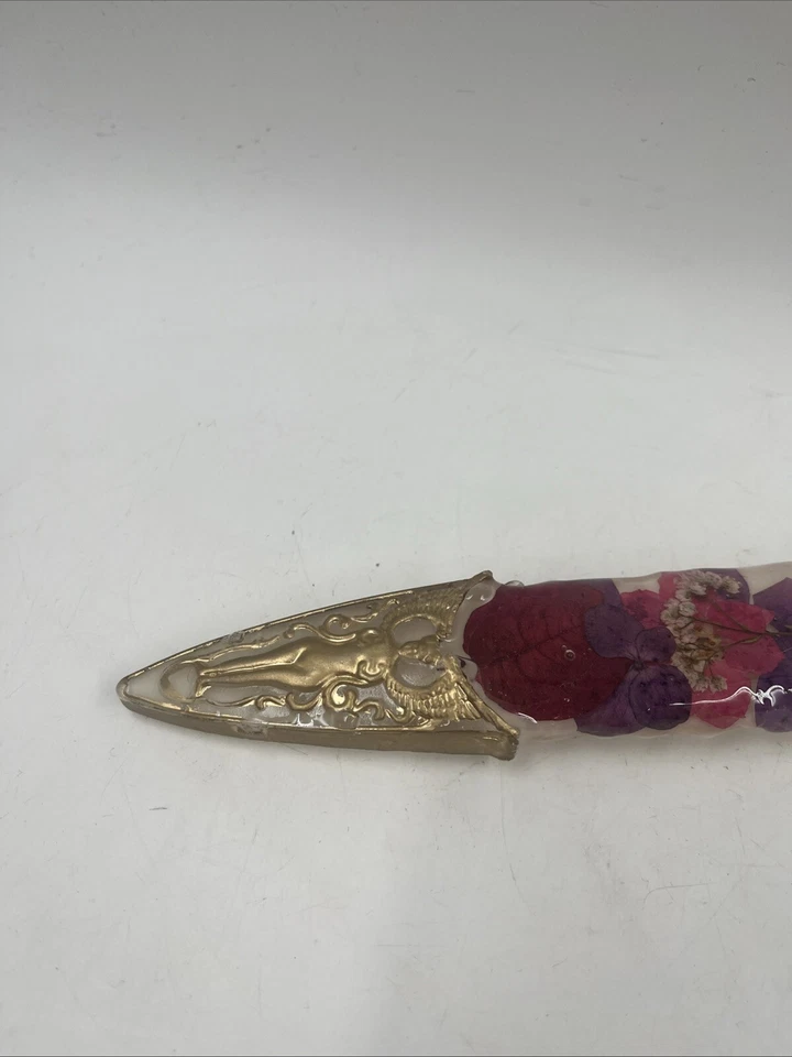 "Hermosa daga de resina hecha a mano floral detalles dorados 13"" única" Foto 4 de 4