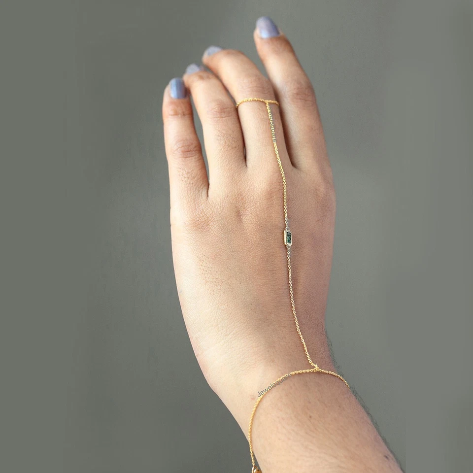 Solitaire 赞比亚翡翠链奴隶填充戒指到手腕手链 14k 金色 — 第 3/4 张图片