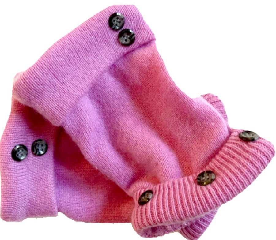 FINGERLESS GLOVES PINK LAVENDER 100% CASHMERE L LARGE ARM WARMER MITTENS CUFFS