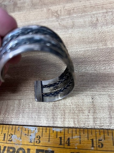 NAVAJO 925 Sterling Silver Vintage Wheat Twist Split Cuff Bracelet - Picture 4 of 10