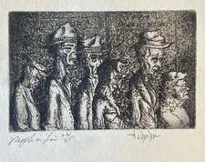 Karnig Nalbandian Etching Social Realism "People in Line" Figures Portrait