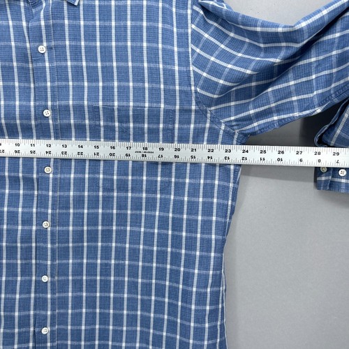 J McLaughlin Shirt Mens XL Trim Fit Button Up Linen Blend Blue Windowpane Preppy - Picture 8 of 12