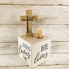 Easter Decor - Resurrection He Lives Risen Hope Cross Lamb 3pc Set