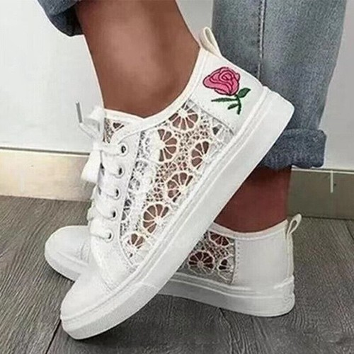 Womans Ladies Trainers Canvas Sneakers Pumps Plimsolls Summer Lace Up Size UK2-8 - Picture 5 of 14