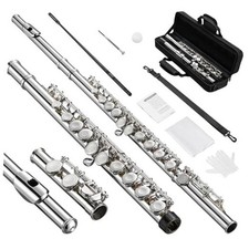 Flutes, Closed Hole C 16 Keys Flute Instrument, Nickel Plated Closed Hole