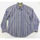 Robert Graham Shirt Men XL Blue White Striped 100% Cotton Flip Cuffs Embroidered