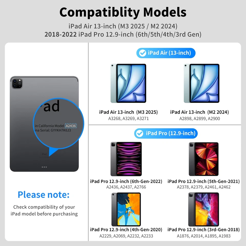 iPad Air 13 Inch Case Keyboard (M3 2025 / M2 2024) & iPad Pro 12.9 inch (6th,... - Image 3 of 4