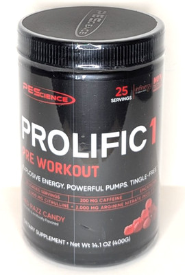 PEScience Prolific 1 Pre-Workout Powder, 25 Servings, Red Razz Candy, Exp. 6/28
