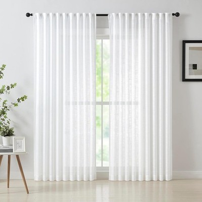 Weiße halbtransparente Vorhänge für Wohnzimmer Schlafzimmer 54 Zoll Länge Leinen strukturiert