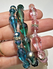Nuevo 3 Facetado Azul Verde Rosa Cristal de Vidrio Estrás Pulsera Elástica Set