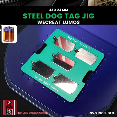 3D JIG SOLUTIONS WeCreat Lumos Military Dog Tag Laser Engraving Jig | Stainless Steel Tags