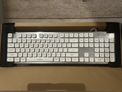 LANGTU Wired USB Backlit Full Size Keyboard, Enhanced Keys, Silver QWERTY EN