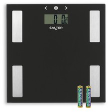 Salter Bathroom Fitness Scale Body Analyser Weight BMI Fat/Water Glass Black