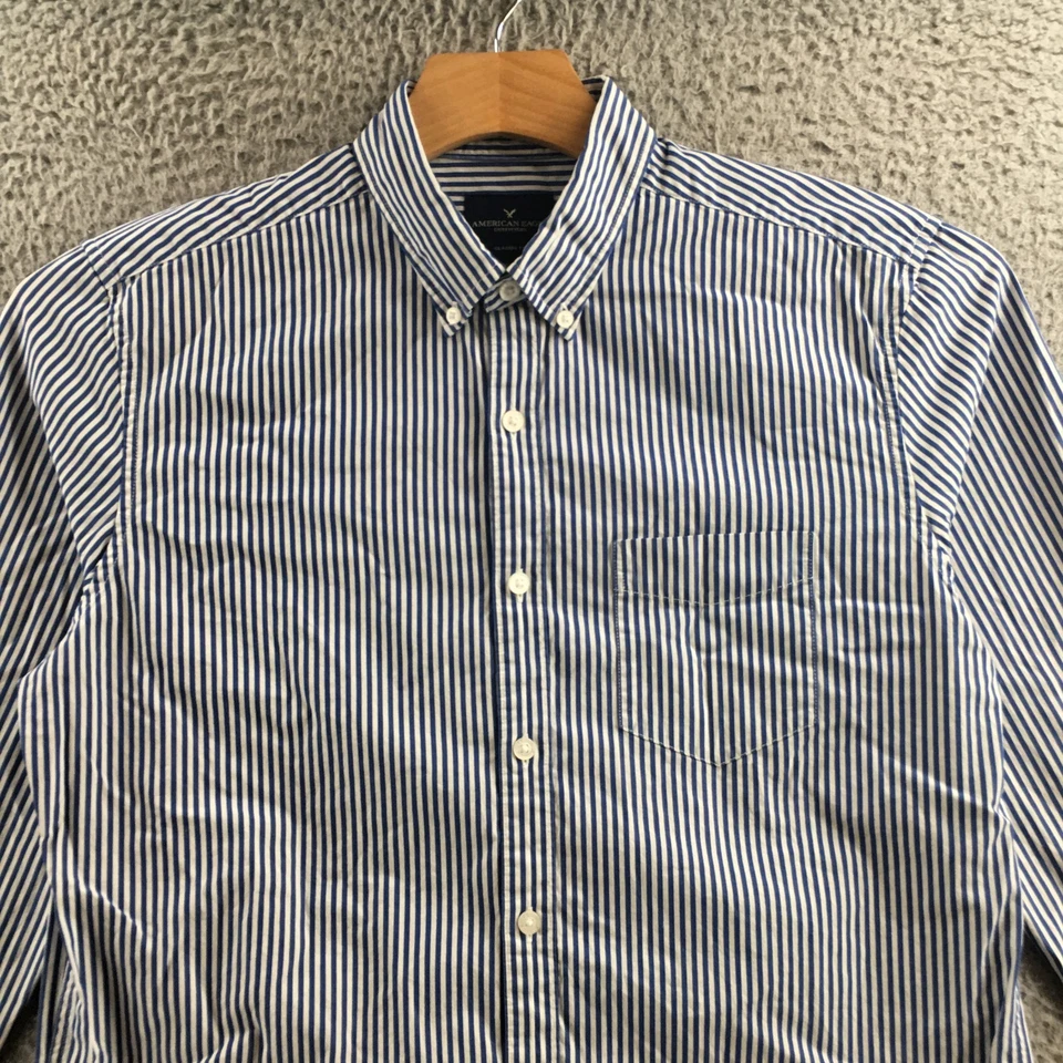American Eagle Classic Fit Button Down Shirt Mens M Blue Striped Long Sleeve - Image 2 of 4