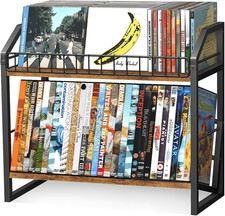 2 Tier CD Holder, Wooden DVD Storage Rack, Tilting CD Tower