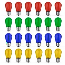 24 Pack S14 Colored LED String Light Bulbs - Shatterproof, Dimmable, E26 Base, W